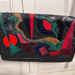 Carlos Falchi Vintage Crossbody Clutch Leather Patchwork Bag